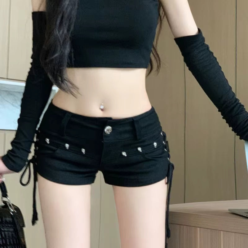 Crimson Rivet Denim Shorts